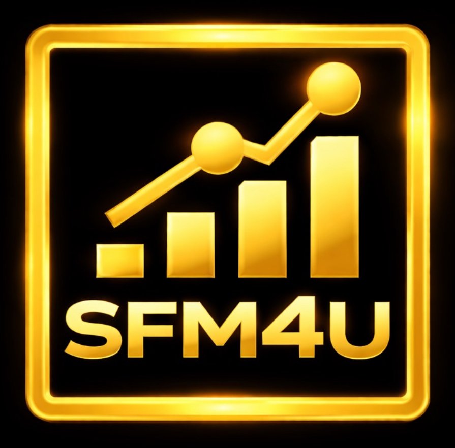 SFM4U original gold logo with chart and square border